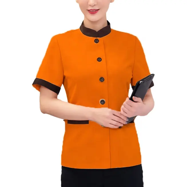 Custom Logo Short Sleeve Design Hotel Housekeeping Uniform For Restaurant Cleaner Staff Waiter