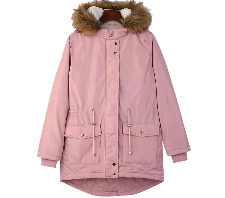 Женское зимнее модное пальто, розовое теплое плотное пальто с перьями, женское длинное пальто с капюшоном