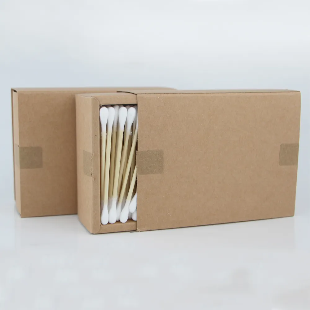 Cotton Bamboo Buds Eco-friendly Cotton Swabs Bamboo Stick 200pcs Paper Box Packed Double Round Ear Buds