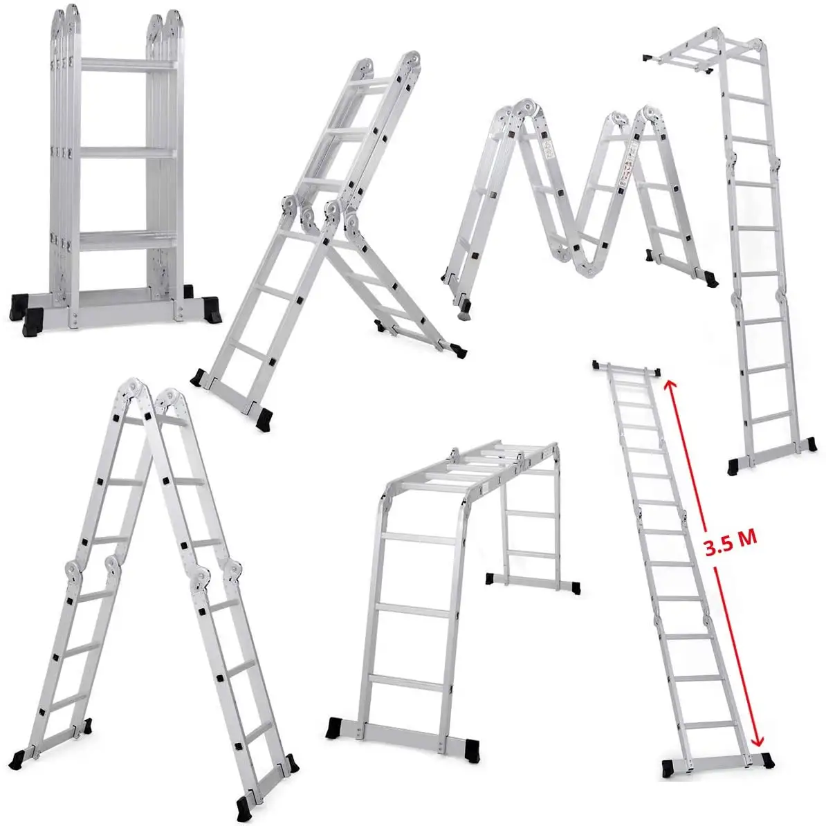 3,7 м 4 секции 12 шаг (4x3) Лестница Multipurpos алюминиевая лестница регулировки Пан на платформе; Повседневная обувь на платформе Максимальная нагрузка 150 кг/330lb RU 131