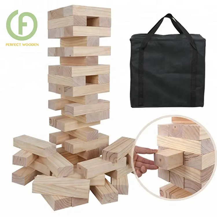 Wooden Timber Tower Jumbo Blocks Giant Tumbling Tower Lawn Game With Storage Bag