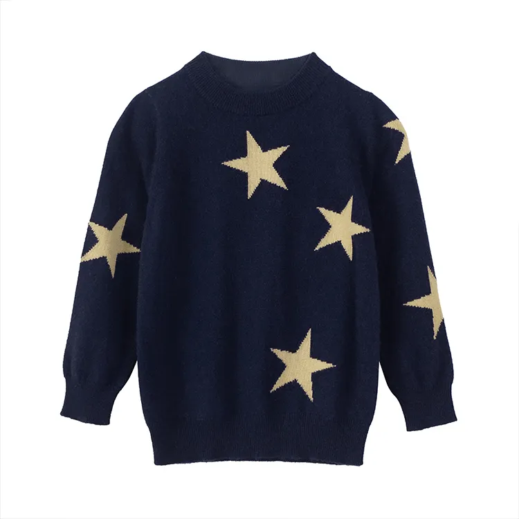 Custom Winter Child Knitwear Boys Pullover Crew Neck Long Sleeve Star Pattern Children's Sweaters