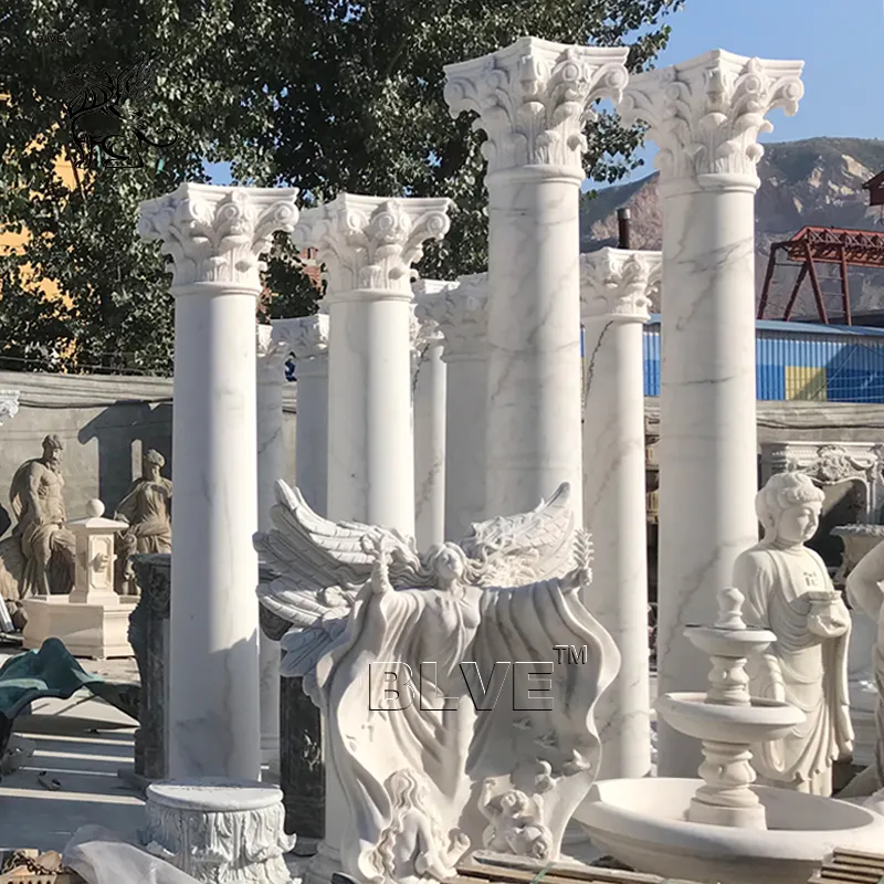 Decorative Columns For House BLVE Out Door Indoor Decorative Building Pillar Natural Stone Greek Column White Marble Roman Columns For House
