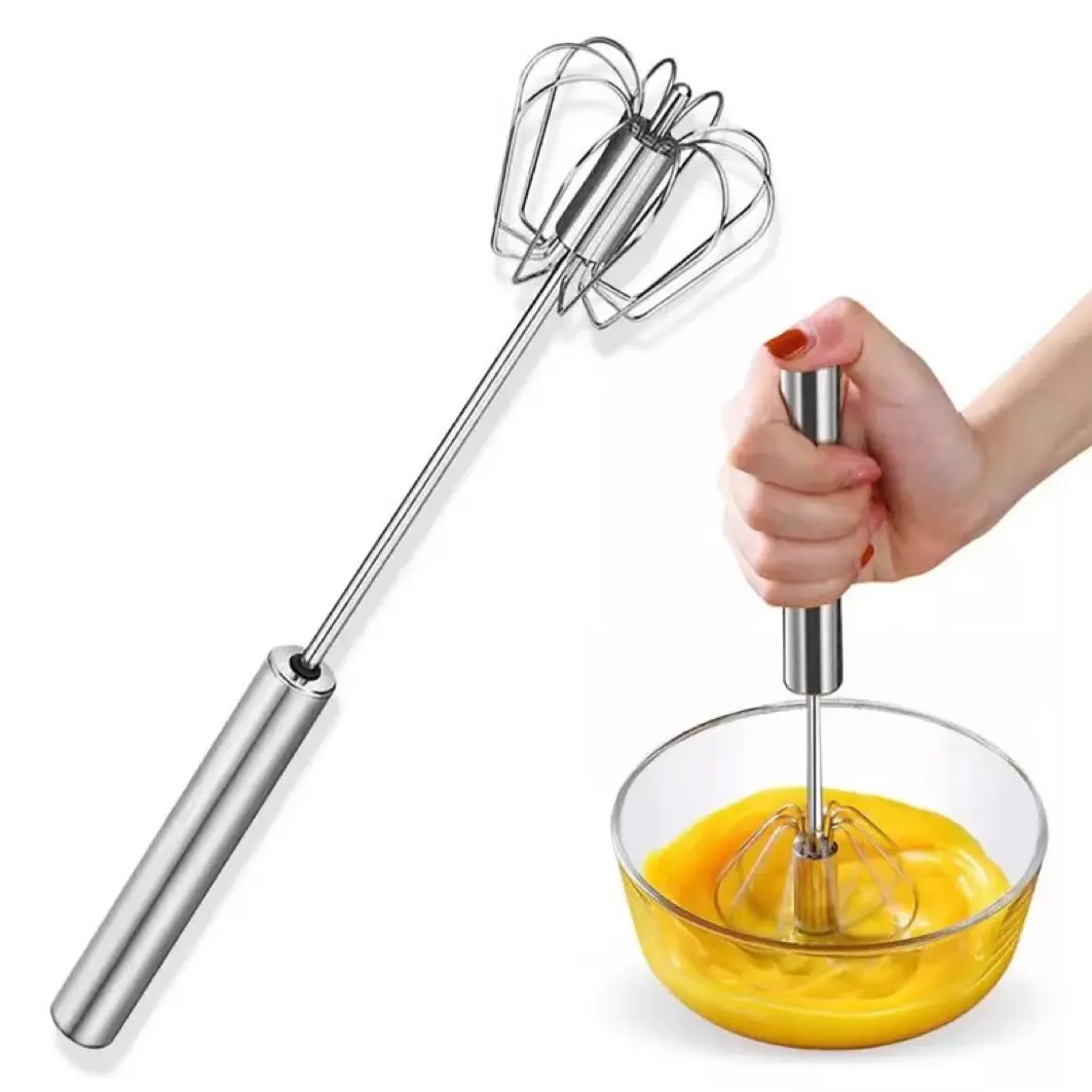 10inch Stainless Steel Kitchen Hand Push Egg Beater Whisk Wisk