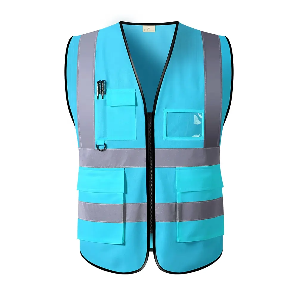 Mens Blue Security High Visibility Safety Jacket Traffic Reflective Vest With Custom Logo