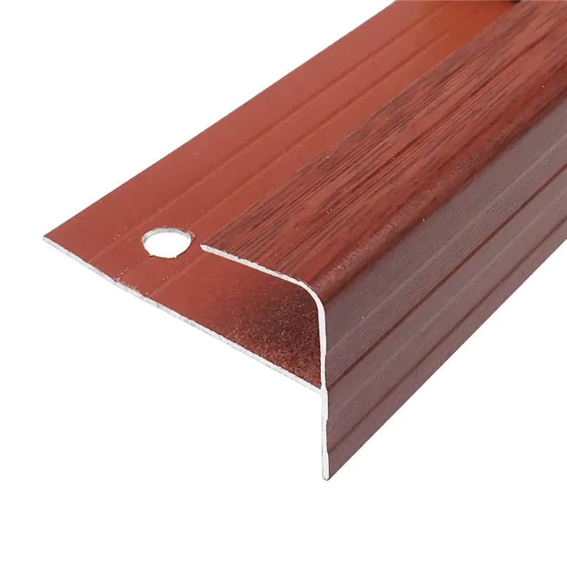 Wood Grain F Shape Aluminum Metal Stair Nose For Stair Protection