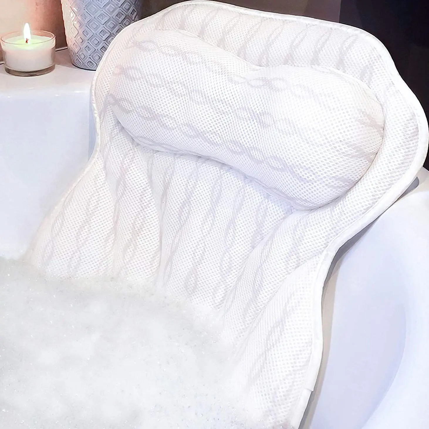 Wholesale Non-Slip 4D Air Mesh Suction Cup SPA Bath Pillow Luxury White Cushion Bathtub Pillow