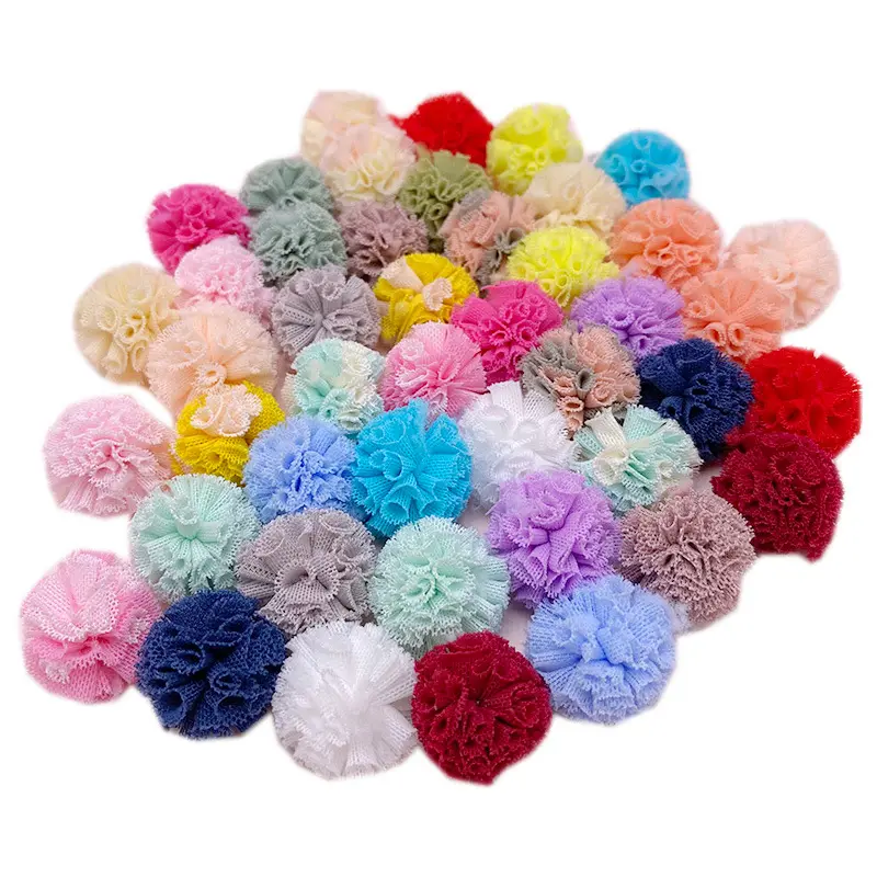 Factory sale diy handmade colorful fabric samll Pompom flower bow