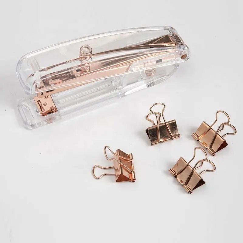 Clear Desktop Acrylic Gold Stapler Set with Stapler Tape Dispenser Pen holder Note box Remover