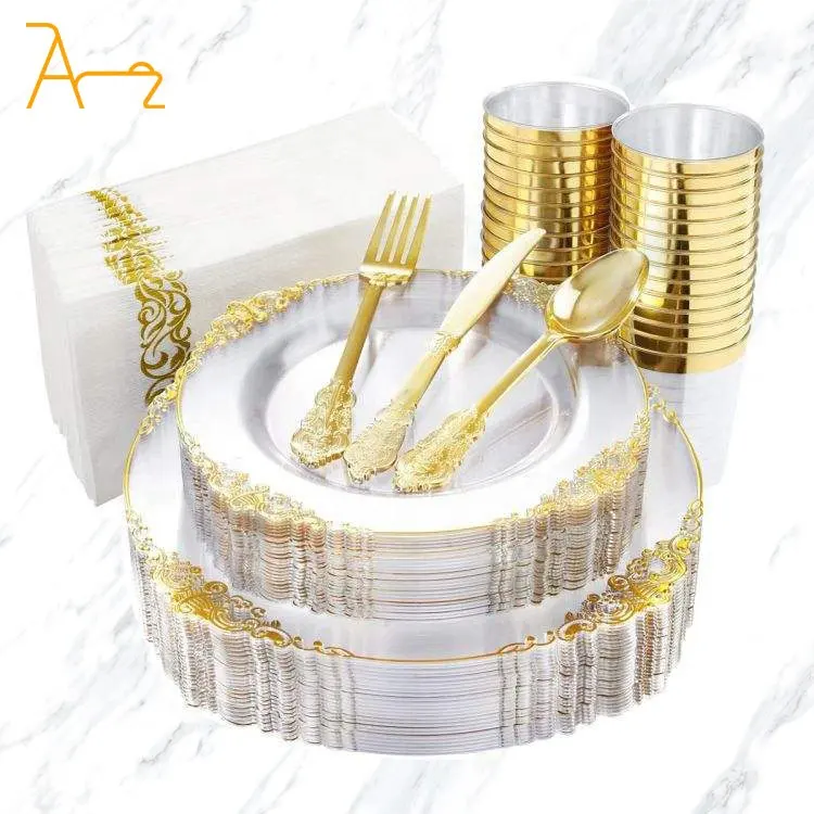 Оптовая продажа, одноразовая тарелка 13 дюймов для вечеринки, элегантные декоративные пластиковые тарелки для зарядного устройства из белого золота