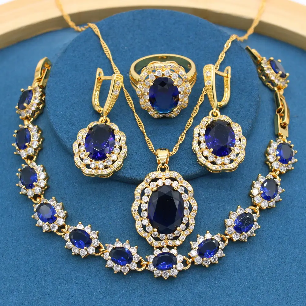 Свадебные ювелирные наборы dubai для невесты с радугой для женщин набор золотых ювелирных изделий браслет серьги ожерелье кольцо наборы