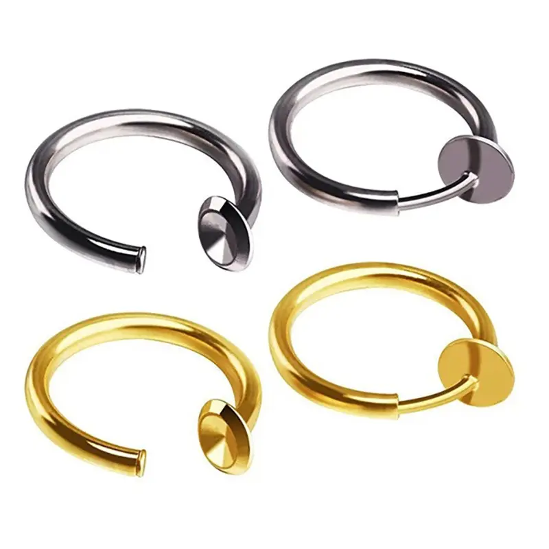 Simple Designs Stainless Steel Spring Navel Rings Earrings Round Non Piercing Nose Ring Cuff for Unisex