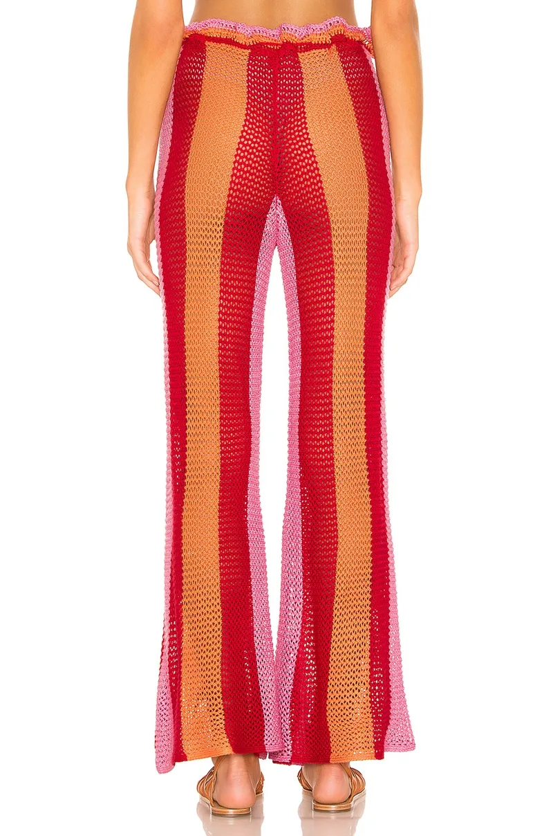 Fashion Crochet Drawstring Waist Sunset Stripe Women Long pants