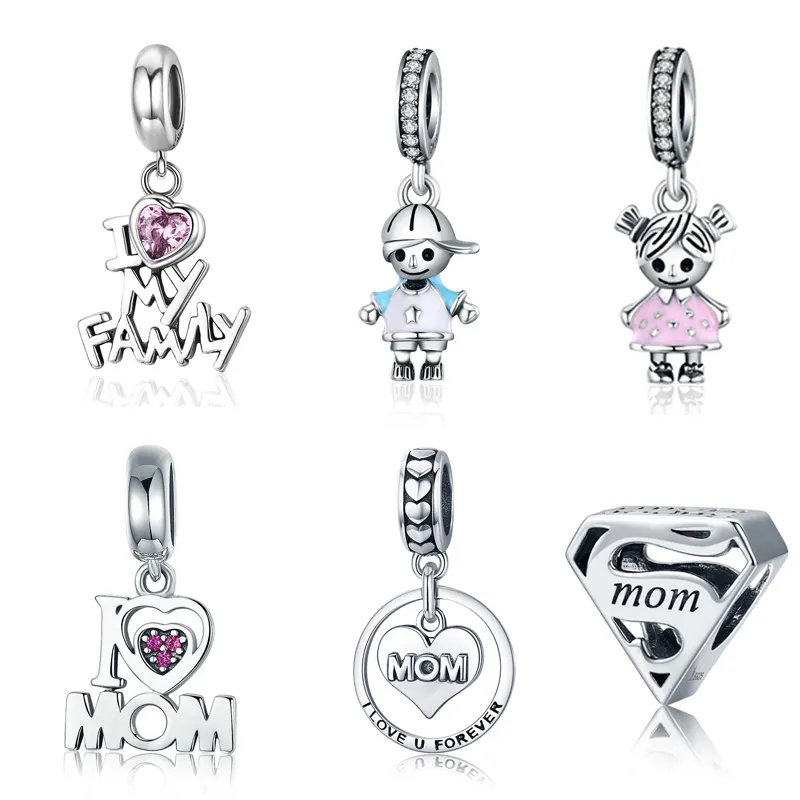 Manufacturing Price Wholesale Jewelry Qings 925 Sterling Silver Super Mom Charm For Mother