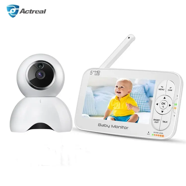 Auto Night Vision Sound Detection Feeding Reminder Rechargeable Battery HD 720P 5inch PTZ Wireless Video Baby Monitor Camera