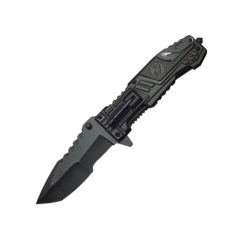 New design Aluminum Handle With Glass Breaker Stainless Steel Folding Multifunction LED Pocket Knife