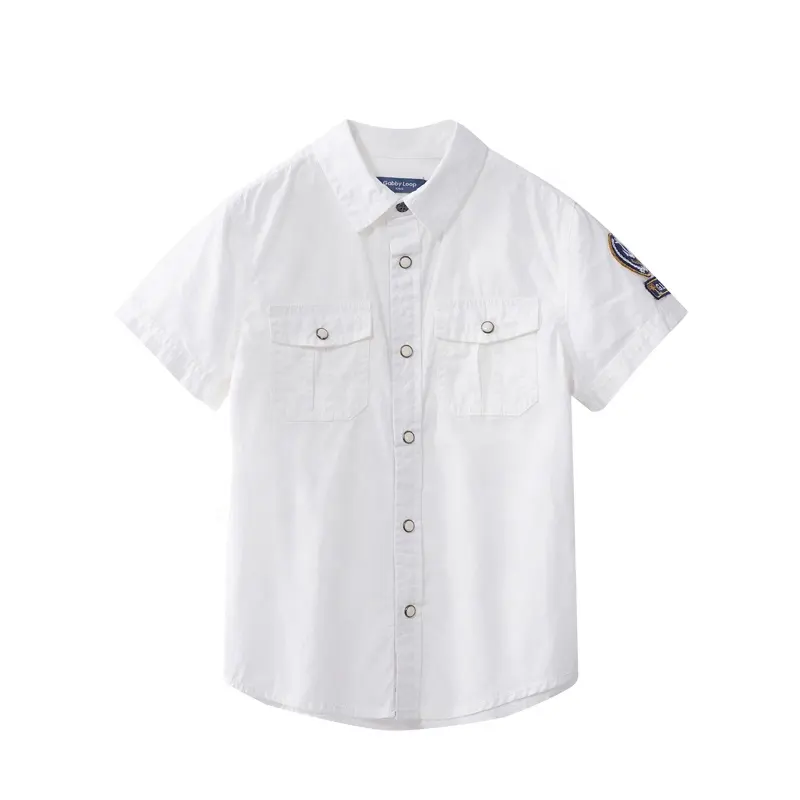Boys Sleeve Shirts Boy's White Pure Cotton Solid Colour Short Sleeves Shirts For Kids Boys