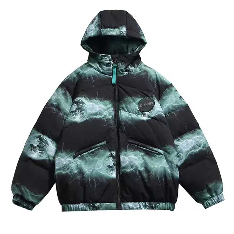 DiZNEW Custom Design Logo Ultra Light Fabric For Men Sublimated snake pattern Print Padded Bubble Down Coats Puffer Jacket