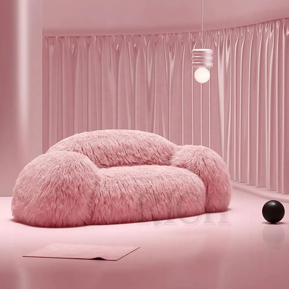 Роскошный диван, маленькая диван, современная мебель, диван, пушистая розовая кушетка, меховой пушистый современный диван, диван из искусственного меха