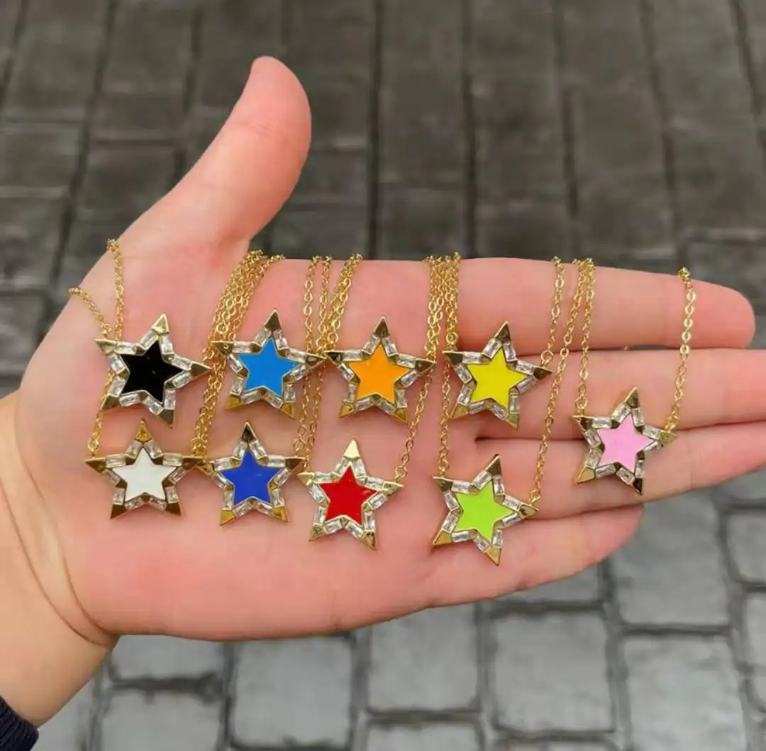 CM-Xinyee-Wholesale fashion gold plate colorful enamel necklace jewelry, multi-color star pendant necklace