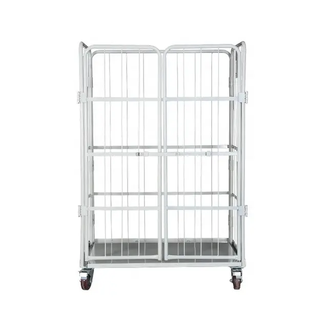 Metal Storage Cages With Wheels Mink Wire Mesh Cage Folding Rolling Carts Security Roll Container