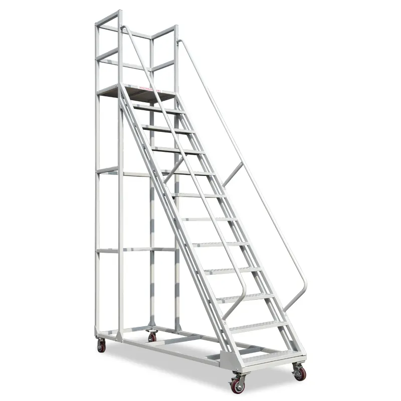 Step Rolling Ladder Cart Wholesale Heavy Duty Warehouse Platform Steel Insulation Ladders Unfoldable,industrial Ladders 12 Steps