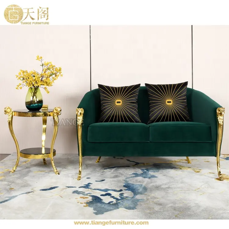 Роскошный дизайн интерьера ОЗУ головка хром золото терминал руки бархат 2-местный диван-кровать