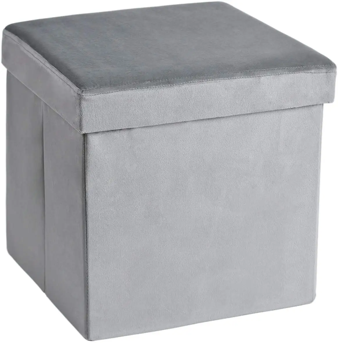 Multifunctional High Capacity 13.8 Inches Cube Flannel Collapsible Stool Of Bedroom Gray Folding Storage Ottoman