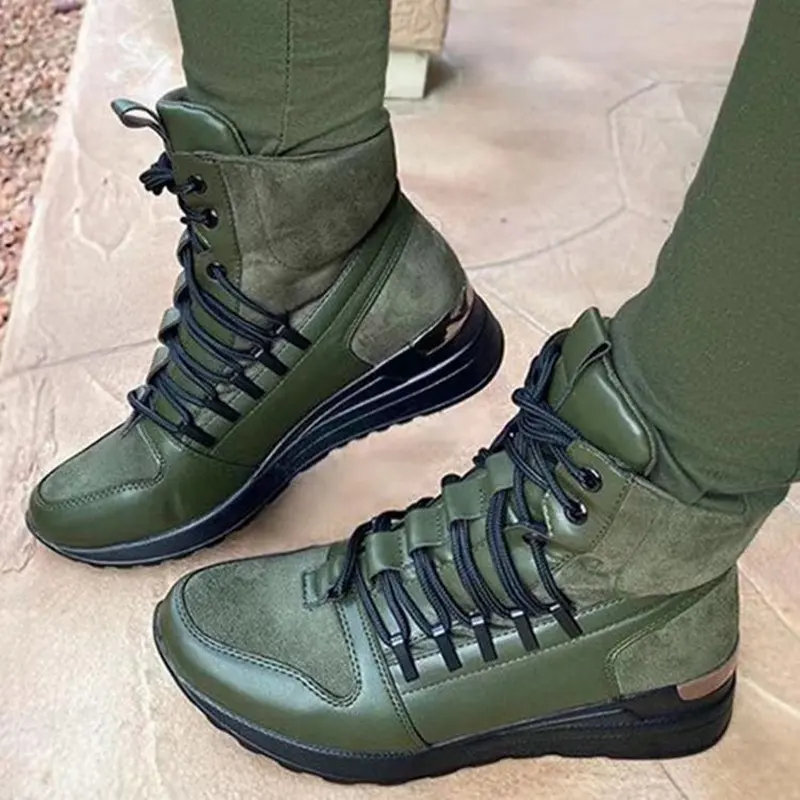 2021 New Flat Heel Boots Short Walking Shoes Women Army Green Black Lace-up Booty Military Boots Unisex Winter