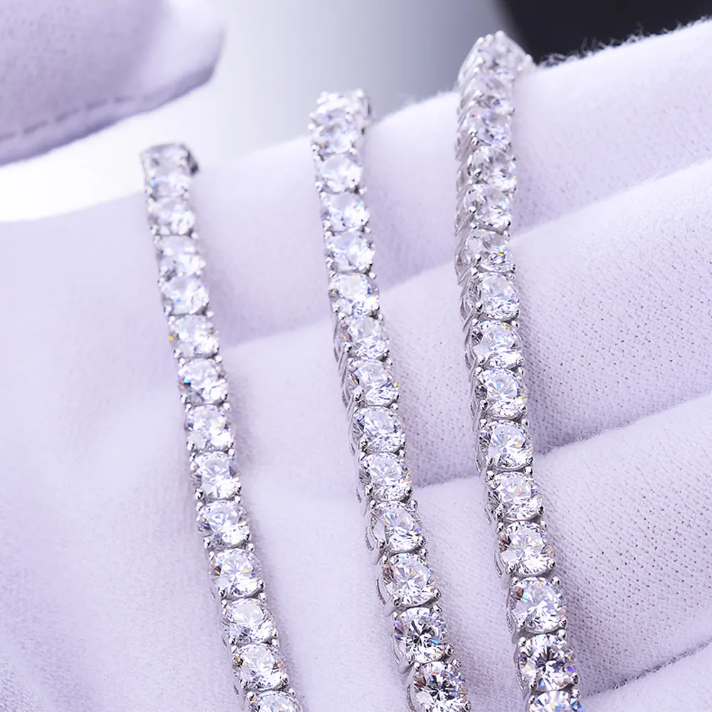 3 шт мужские золотые льдом 4 мм Ожерелье для тенниса 925 стерлингового серебра со стразами в стиле «хип-хоп» ювелирные теннисные туфли со стразами цепи ожерелье