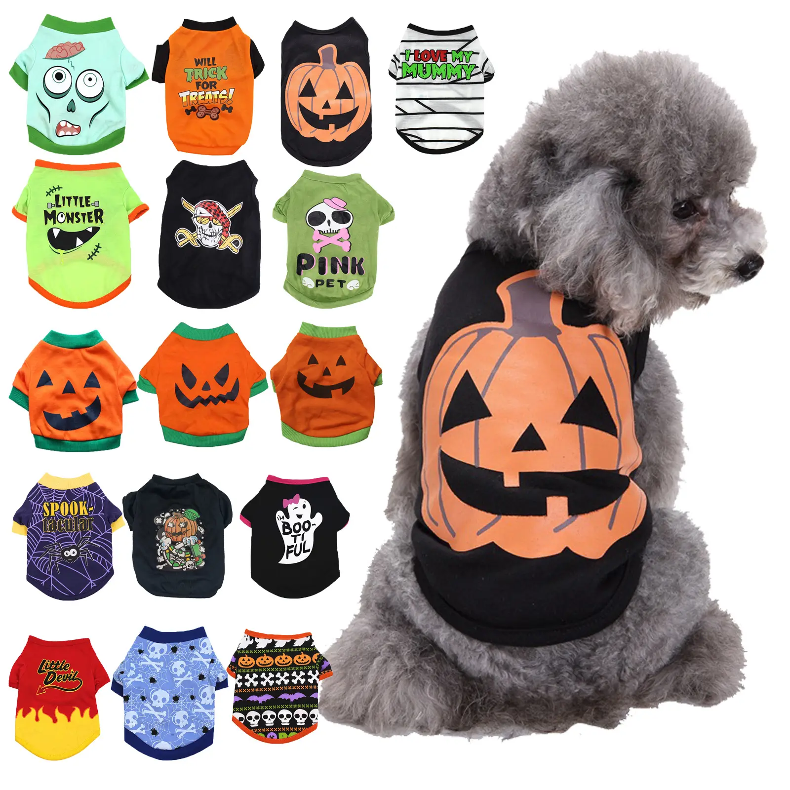 Дешевые, сделанные на заказ, жилеты для собак, одежда для Хэллоуина, оптовая продажа, Полиэстеровые футболки для домашних животных