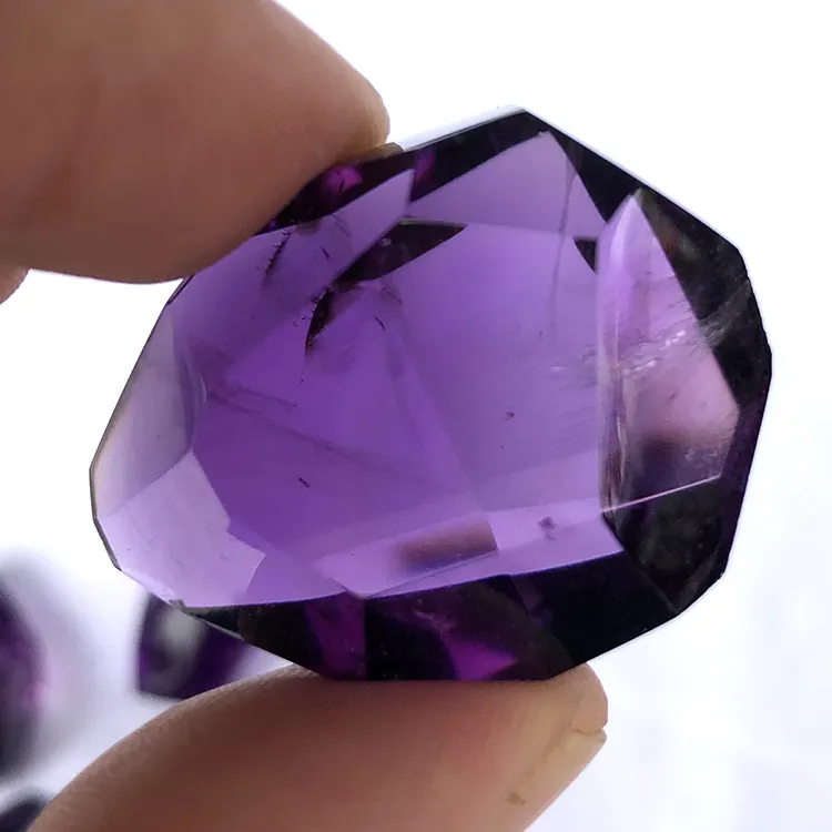 Factory Price Faceted Natural Dark Purple Clear Amethyst Crystal Gemstone