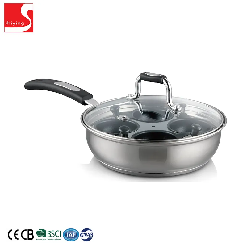 Amazon Hot Sale 20cm Stainless Steel Egg Poacher Cooking Pan With 4pc Non Stick Cups