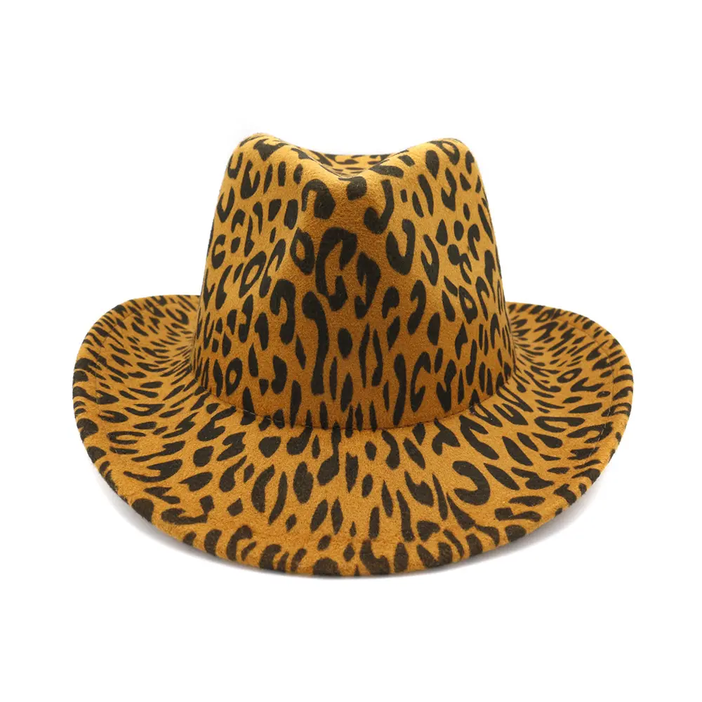 Leopard Print Good quality New product wide brim felt hat mexican felt cowboy hats wool felt wide brim fedora hat