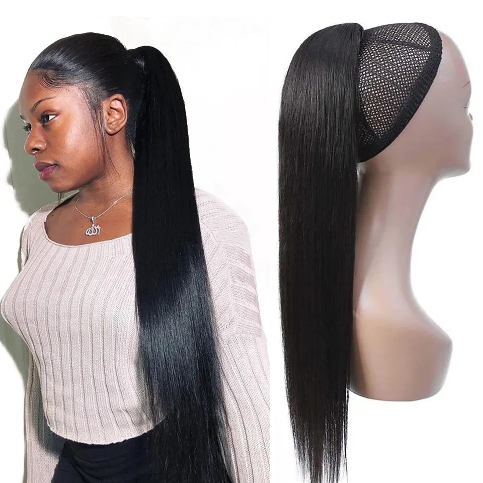 100% human hair ponytail kinky curly straight water wave Clip In Drawstring Ponytail Brazilian Pony Tail For African American