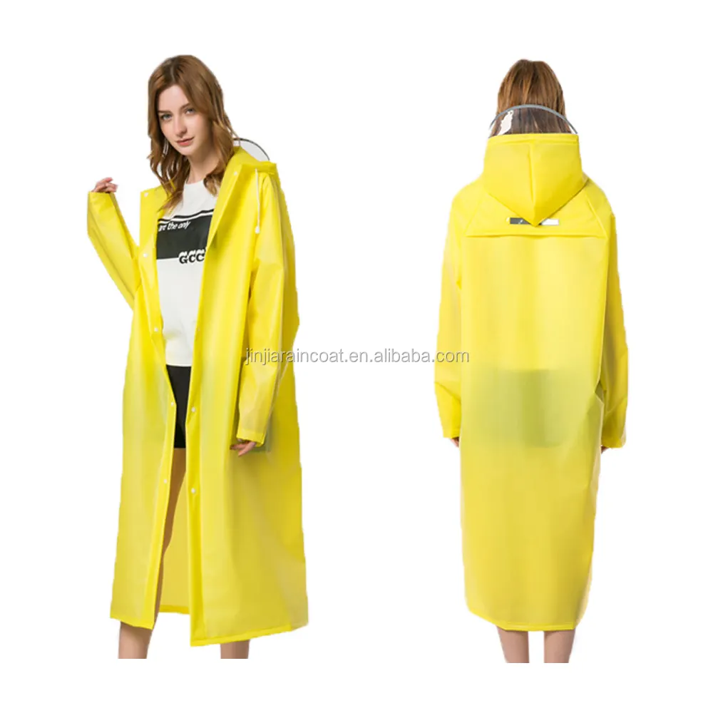 PVC EVA Long Raincoat Thick Men Rainwear Waterproof Hike Unisex Women Rain coat With Transparent Brim