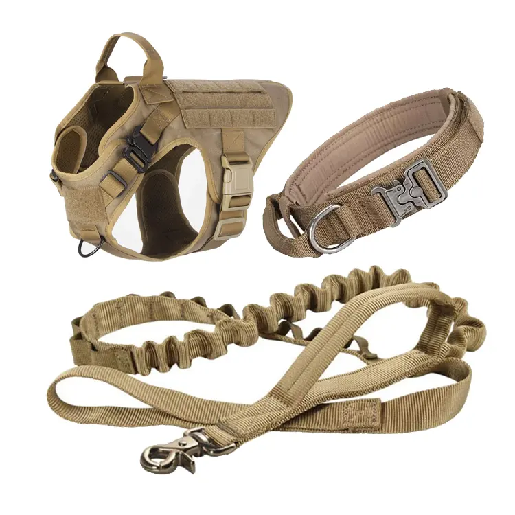 Strong Heavy Duty Custom Adjustable Luxury Military Tactical Harness Dog Collar and Leash Set,Dog Harness and Leash with Collar