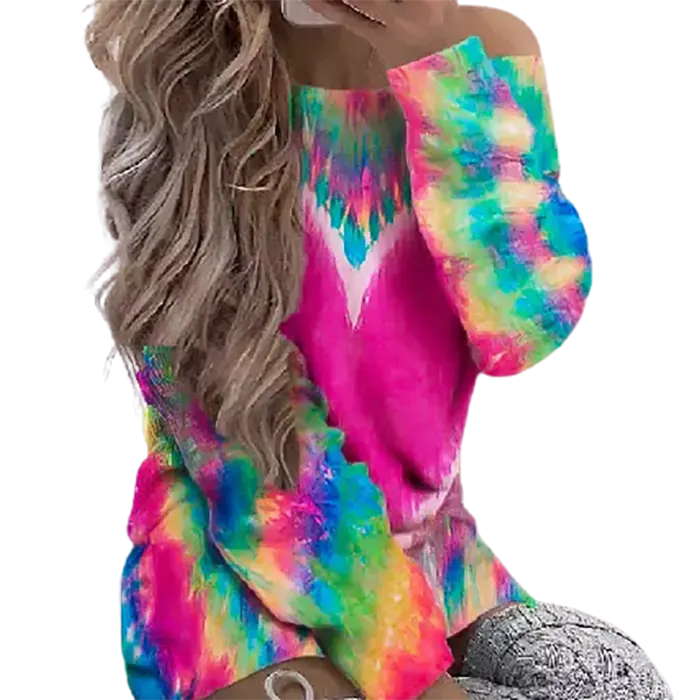 Custom hot sale knit dress long sleeve ribbing off shoulder ladies tie dye dresses