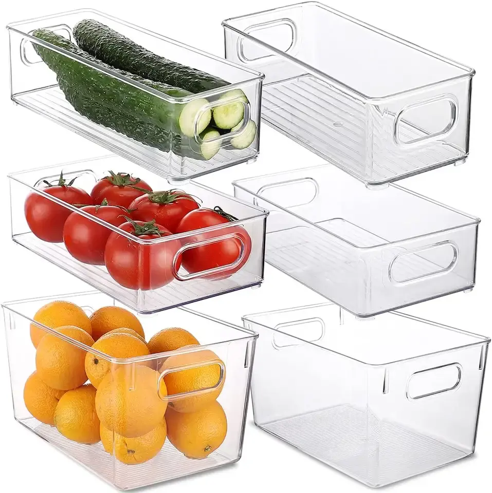 Оптовая продажа, Прозрачный Прямоугольный кухонный органайзер, пластиковый контейнер, ящики для хранения, холодильник, холодильник, коробка для хранения
