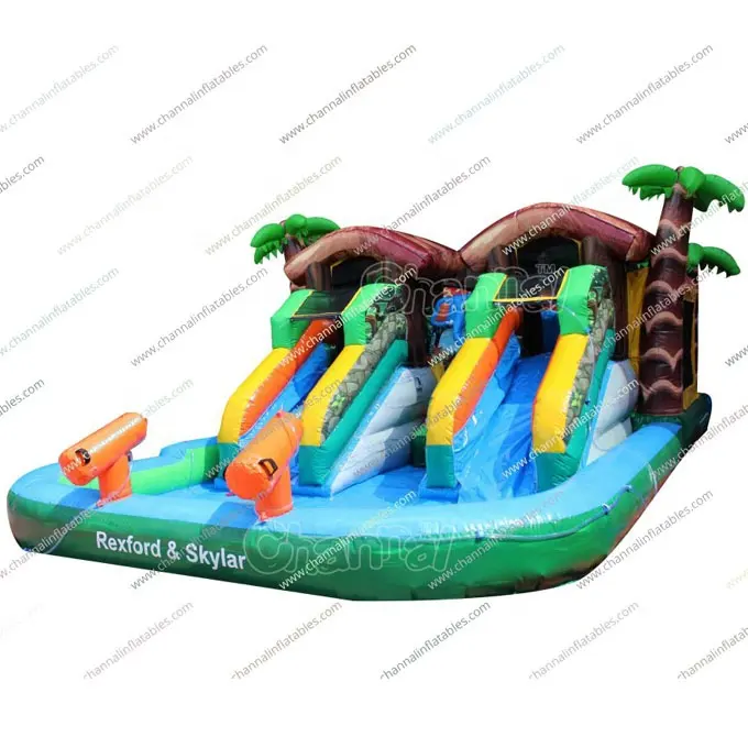 Competitive Price Funny Animals Theme Inflatable Dual Water Slide Bouncer Combo For Kids