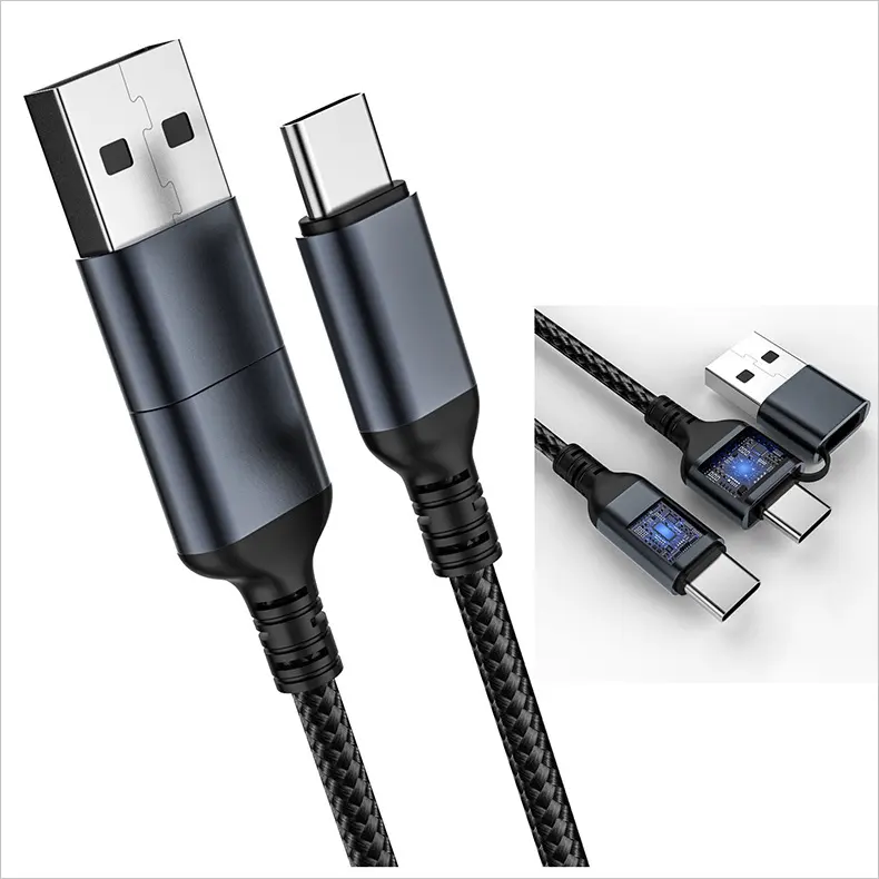 2 в 1 USBA USB C Type C 3A кабель для быстрой зарядки нейлоновый Плетеный 480 Мбит/с кабели для передачи данных для сотового телефона HUAWEI Xiaomi vivo OPPO