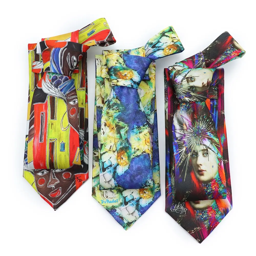 Digital Printed Floral Iridescent Neckties Colorful Retro Oil Painting Neck Tie Custom Logo Tipping Wholesale Silk Tie for Men