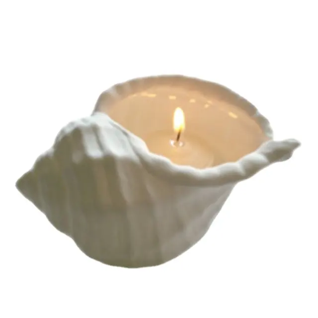 Factory direct Christmas candle porcelain white candle holder for home decor ceramic large conch shells shaped tealight holder