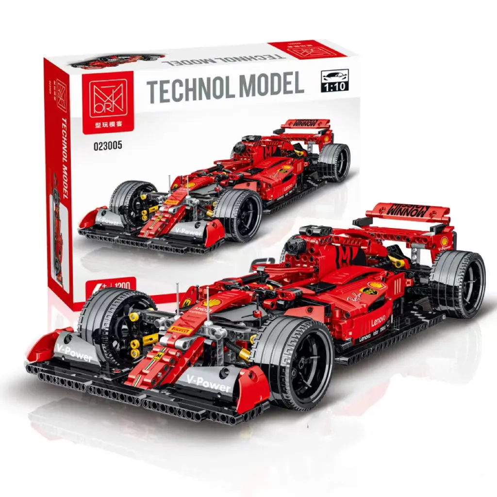 Модели гоночного автомобиля MORK 023005 1:10, супер бегущий красный F1, игрушечные машинки, конструктор, блоки для радиоуправляемые машины, кирпич для мальчиков