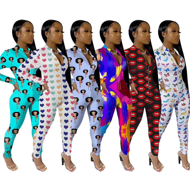 2020 New Arrival Womens Printed Long Pants Sexy Jumpsuit