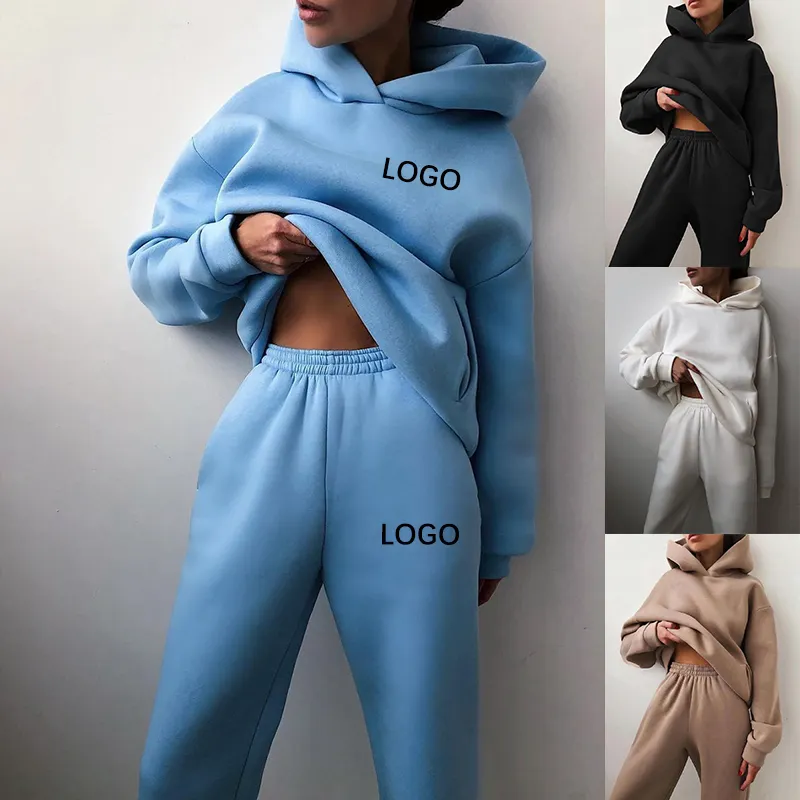 High Quality Custom Logo Women Clothing Casual Sports Hoodies and Jogger Sets Woman Tracksuits Two Piece Sweatsuits