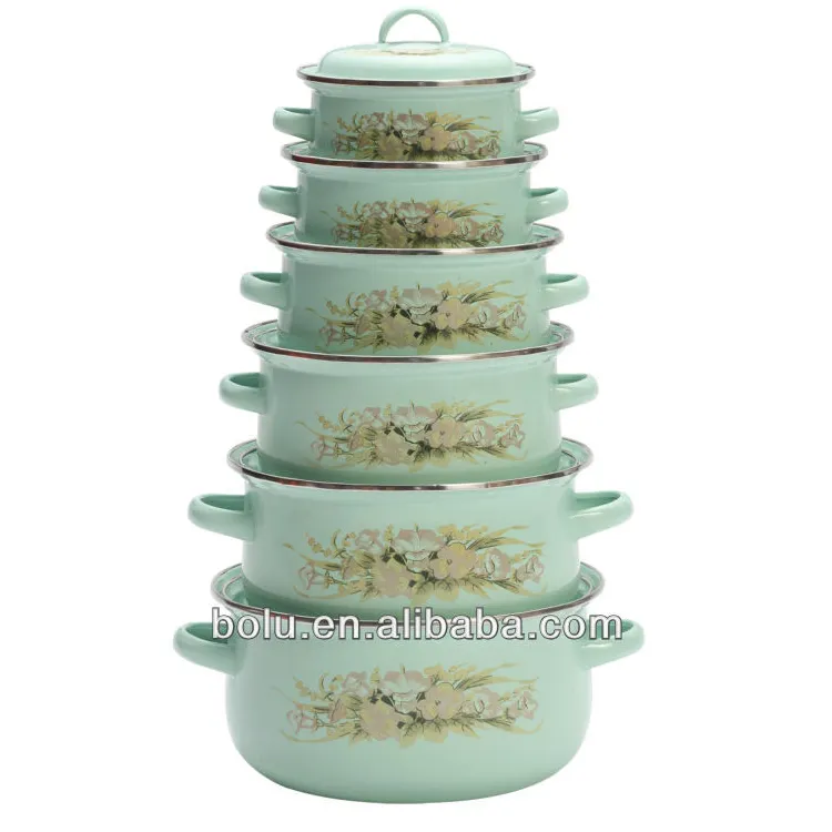 6pcs light green cookware enamelware