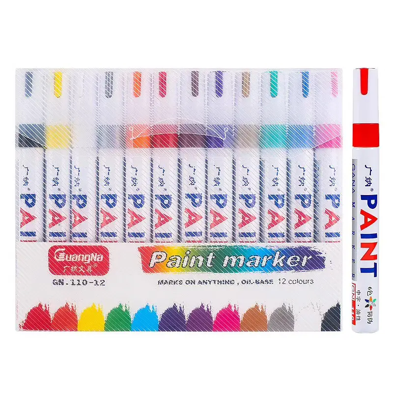 12 colors set Waterproof Car Tread Rubber Metal Permanent Paint Marker Oily Marker pen Stationery Supplies