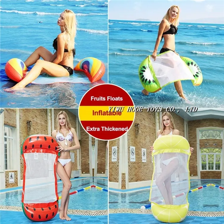 Hot sale 6 P PVC fruits water hammock inflatable pool float  bed for holidays