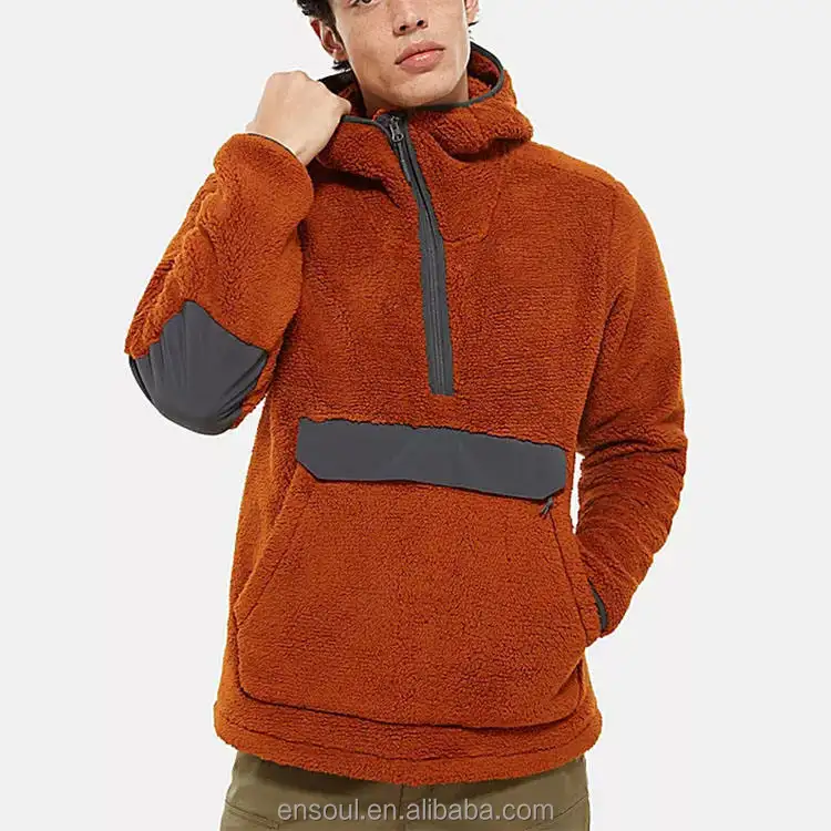 Оптовая продажа, теплый 1/4 пуловер на молнии, флисовая толстовка с капюшоном на подкладке, теплая шерстяная Толстая Мужская куртка с капюшоном